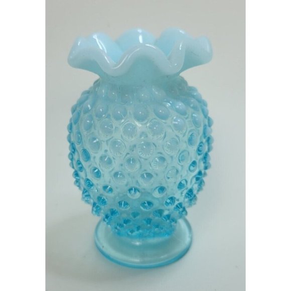 Fenton Accents Vintage Fenton Aqua Blue Opalescent Hobnail Bud Vase